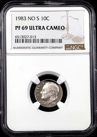 1983 Proof "NO S" Roosevelt Dime certified PF 69 Ultra Cameo by NGC! Cover