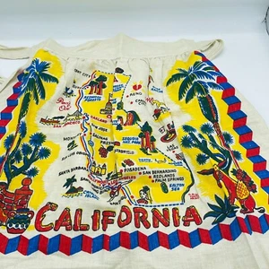Delantal de lino California vintage de los años 50 falda de chef delantal mapa kitsch cottagecore - Imagen 1 de 11