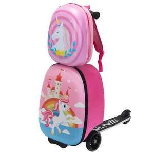 VLIVE Kids Ride on Suitcase Scooter Luggage with LED Lights and Unicorn Patterns - Picture 1 of 18