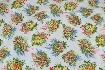 104"L x 44"W Wildflowers VII by Moda Sentimental Studios Flower Bouquets on Blue - Image 1 of 4