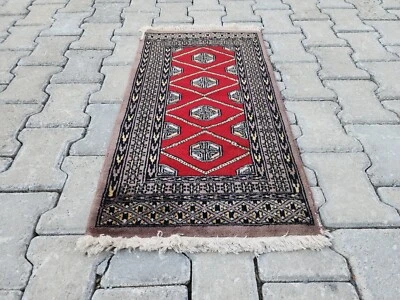 1x3 ft Vintage Turkish Rug – Handmade Small Boho  Rug Red Decor - Natural Wool  - Image 1 of 4