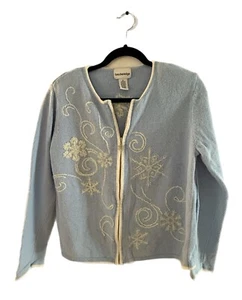 Breckenridge Light Blue Snowflake Full Zip Sweater Women’s Size Medium Y2K - Picture 1 of 12