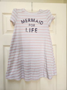 Mermaid for Life girls Medium cat & jack pink white striped pullover dress mini - Picture 1 of 8
