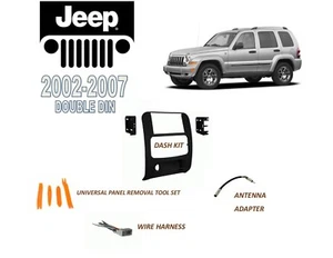NEW 2002-2007 JEEP LIBERTY DOUBLE DIN CAR STEREO INSTALL DASH KIT, WIRE HARNESS - Bild 1 von 2