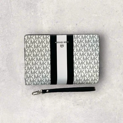 Michael Kors Tasche Clutch Jet Set Travel ACCESSORIES Pouchette Weiß Schwarz NEU - Bild 1 von 4