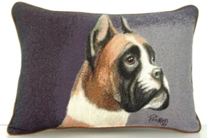 Dog - Boxer, Picture Of Neck and Head By Linda Picken, Tapestry Pillow New - Picture 1 of 6