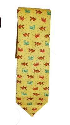 VTG Tie Peter Blair Silk Yellow Fish, Green Castles Bubbles 58" x 3.5" - Image 1 of 2