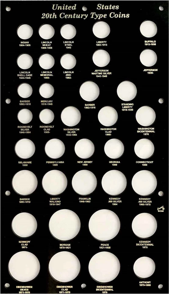 Soporte de plástico capital para 37 monedas tipo siglo XX de Estados Unidos grande 8x14 negro Foto 1 de 1