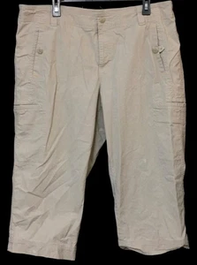Coldwater creek W18 pants beige multi pockets stitched trim cropped - Picture 1 of 8