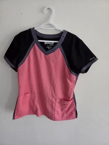 Grey’s Anatomy Active V-neck Short Sleeve Scrub Top Women's Sz Large pink Gray - Picture 1 of 4