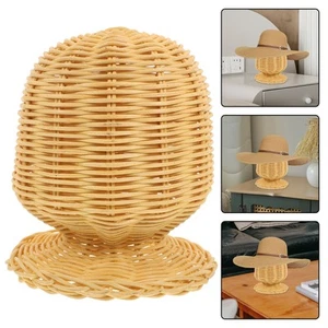 Hat Wig Display Holder Rattan Mannequin Head Stand Handmade Wicker Showcase - Picture 1 of 12