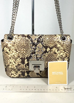 Michael Kors Tina Medium Snakeskin Purse Shoulder Bag Silver Accents Chain Strap - Image 1 of 4