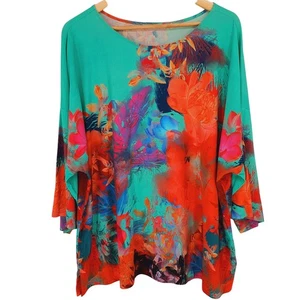 Soft Surroundings Marciana Green Floral Sea Reef Modest Church Maximalism Top 1X - Picture 1 of 7