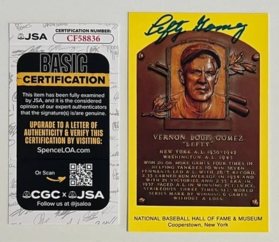Lefty Gomez Signed Vintage HOF Postcard New York Yankees JSA Certified Auto - Image 1 of 2