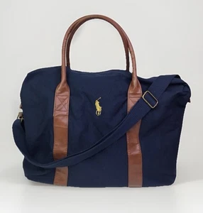 POLO Ralph Lauren Unisex Duffle Bag Blue Canvas Double Handle W/ Shoulder Strap - Picture 1 of 12