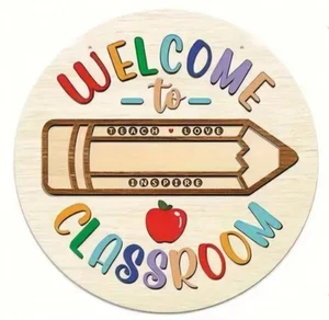 Welcome to Classroom Wooden Round Sign - Personalize It - Picture 1 of 8