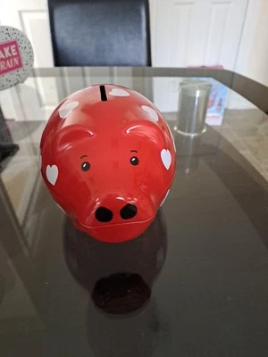 Elite Gift Tin Red Pig Round Pigs Money Box - Image 1 of 4