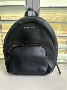 Michael Kors Abbey Medium Pebbled Leather Backpack Carry Bag Black - Picture 1 of 9