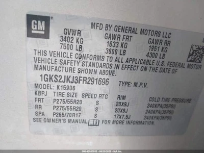 2015 GMC Yukon XL Right Rear Window Regulator Used 186k Miles OEM 135-00278R Foto 1 de 4