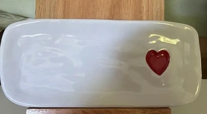 Williams Sonoma White Stoneware Platter Plate Dish Red Heart Love Tray - Picture 1 of 5