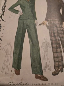 1940s Simplicity Pattern 4362 Trouser Suit Fitted Jacket Wide Pants Sz 12  - Picture 1 of 7