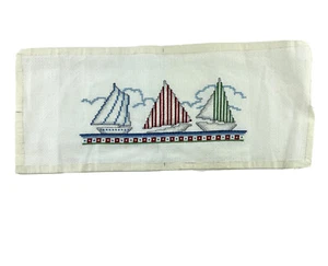 Finished Cross Stitch Sailboats Nautical Ocean Sailing 7.25H x 17.75W inches - Picture 1 of 6
