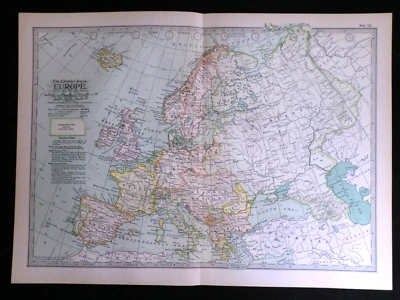 Edwardian Europe, European Map (1902) ex Century Atlas of the World, France, UK - Image 1 of 3