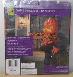Vintage 6 Fuß groß Kürbis Mann Halloween Dekoration Zeug mit Papier/Blättern (K12) - Bild 1 von 7