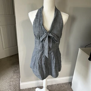 ANTHROPOLOGIE FEI Neckholder Top grau Chambray Denim Größe Large - Bild 1 von 8