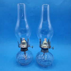 Glass Oil Lamp with Glass Chimney & Brass Mechanism Set of 2 New - Picture 1 of 17