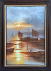 Peter Brown "Sunrise Serenade" Sail Ships Oil On Canvas Vintage Painting, Framed