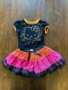 Hello Kitty Halloween Cat T-shirt Top, Tulle Skirt, LS Shirt and Hat Outfit 5T - Picture 1 of 11