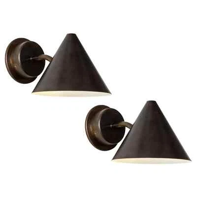 Pair of Mini Tratten Dark Brown Patinated Outdoor Sconces 1950s Handmade by H D - Image 1 of 4