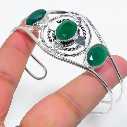 VALENTINO Bracciale regolabile in argento sterling 925 fatto a mano con pietre preziose onice verde