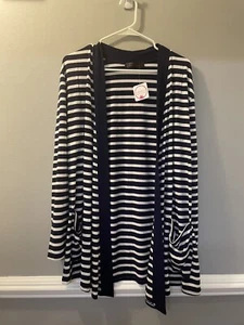 Women's Cottage Core Blue & White Striped Long Sleeve Cardigan - Picture 1 of 4