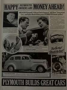 1937 vintage Plymouth print ad. Happy Plymouth Owners Are Money Ahead - Picture 1 of 1