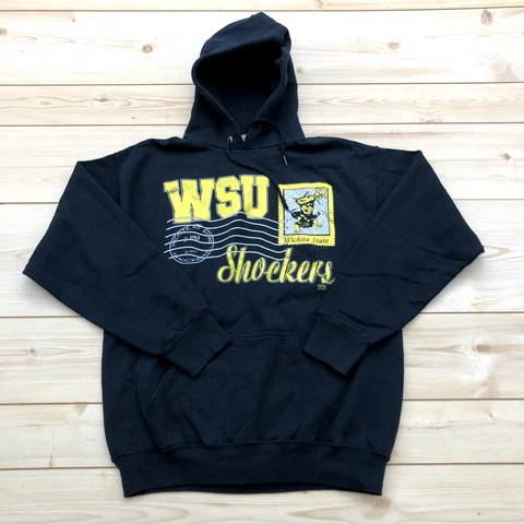 20/20 Sport Inc Black Graphic WSU Shockers Kangaroo Pocket Hoodie Adult Size L Cover