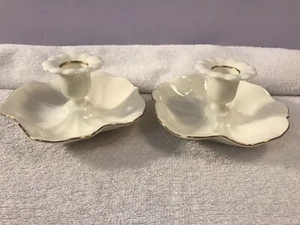 Mikasa Ivory Bone China 24kt gold edge candle holders scalloped edge OH3335 - Picture 1 of 8