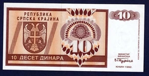 10 Dinara 1992. Croatia banknote, Republic of Serbian Krajina, Knin issue UNC ! - Picture 1 of 2