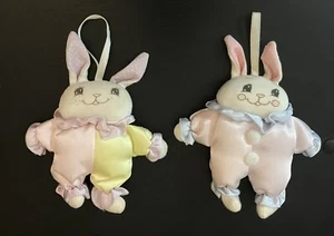 (2) Russ Berrie Clown Bunny Stuffed Rabbit Easter Ornaments - Picture 1 of 9