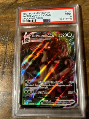 POKEMON 2021 SWSH Evolving Skies Full Art TREVENANT Vmax #014 PSA 9 RARE - Image 1 of 2