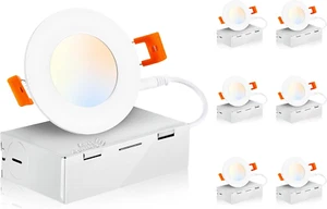 3 Inch 5 Color Ultra Thin LED Recessed Light with Junction Box, Canless Wafer Do - Picture 1 of 6