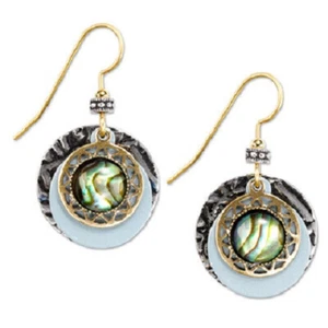 New Silver Forest Jewelry Abalone on Layered Discs Dangle Earrings - Picture 1 of 1