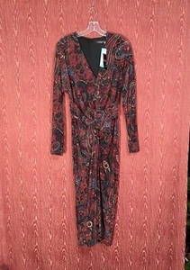 Lauren Ralph Lauren Jelberta, LD Holiday 23 Wrap Checked Paisley Dress RED Sz 8 - Picture 1 of 17
