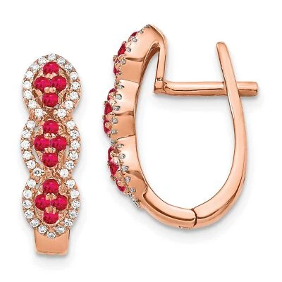 14k Rose Gold Diamond and Ruby Hinged Earrings - Image 1 of 4