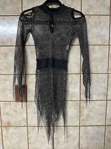 Mapale Bodycon Witchy Vixen Whimsygoth Gold Black Metallic Dress, Sz Sm - Picture 1 of 12