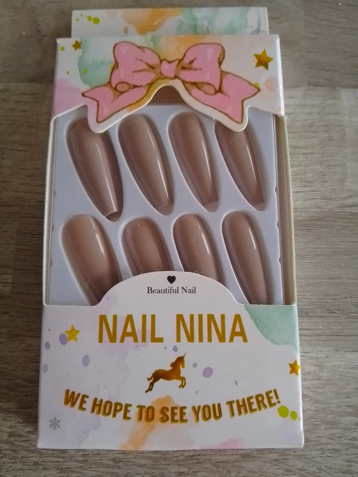 False Nails Taupe Beige Nude Light Brown Coffin Almond - Image 1 of 1