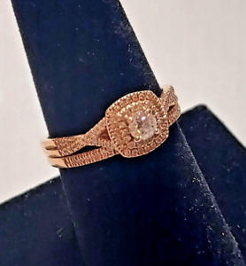 14k Rose Gold Halo Diamond Ring Set- Size 8