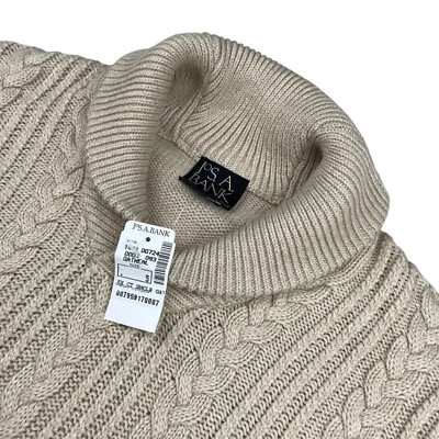 NEW Jos A Bank Men's Chunky Cable Knit Shawl Collar Sweater Oatmeal • Small - Image 1 of 4