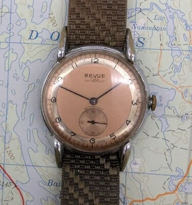 Vtg Revue Mechanical Watch Two Tone Copper Military Bullseye Dial - RUNNING - Picture 1 of 13